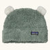 Patagonia little kids furry friends hat in canopy green. High pile fleece hat with little bear-cub cream ear panels