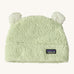 Patagonia little kids friends hat in lichen green available at Babipur. A 100% polyester fluffy beanie in pale green with white bear like ears on top.