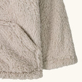Patagonia little kids furry friends high fleece pile hoody in taupe showing close up of front pocket