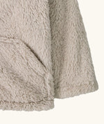 Patagonia little kids furry friends high fleece pile hoody in taupe showing close up of front pocket