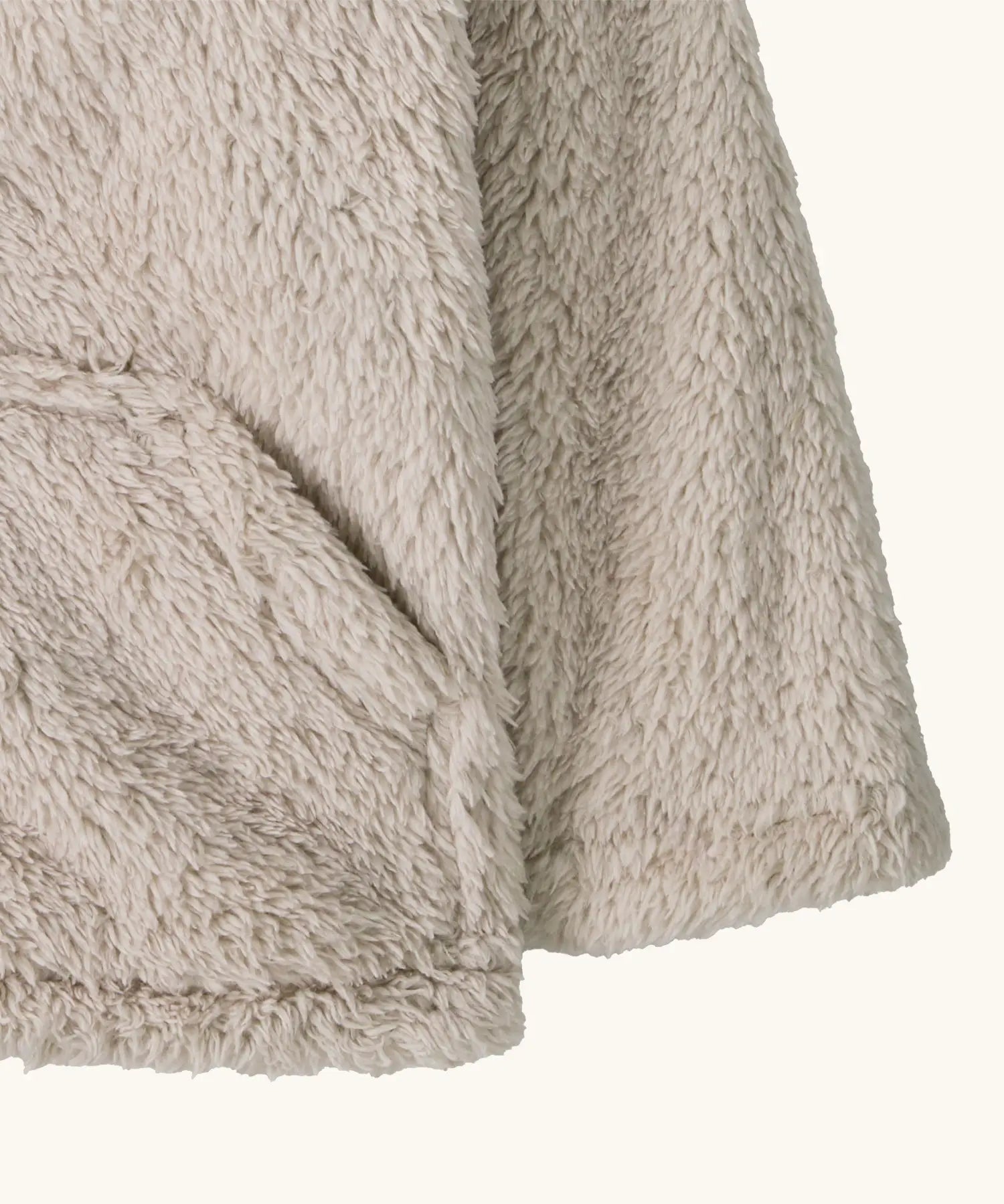 Patagonia little kids furry friends high fleece pile hoody in taupe showing close up of front pocket