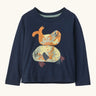 Patagonia 100% organic cotton little kids long sleeve t-shirt in navy with two playful seal prints on the front