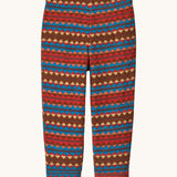 Patagonia little kids micro d bottoms in diamond stripe/sizzle red. available at Babipur A 100% recycled polyester soft fleece trouser with a retro geometric design