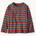 Patagonia kittle kids micro d crew jumper in diamond stripe sizzle red available at Babipur. A 100% recycled polyester soft fleece jumper with a triangular geometric pattern design in red blue brown and cream