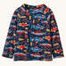 Patagonia kittle kids micro d crew jumper in salmon energy/new navy available at Babipur. A 100% recycled polyester soft fleece jumper in navy with a funky multicoloured fish pattern design 