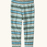 Patagonia 100% recycled polyester little kids micro d bottoms with a beige and turquoise striped geometric design.