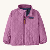 Patagonia Little Kids Nano Puff Jacket  in brisk purple available at Babipur. A vibrant and lightweight jacket with a turned up collar and a full length zip feature.