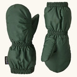 Patagonia little kids insulated and water repellent puff mittens in canopy green made from 100% recycled polyester with elastic wrists
