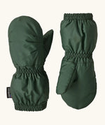 Patagonia little kids insulated and water repellent puff mittens in canopy green made from 100% recycled polyester with elastic wrists