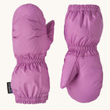 Patagonia little kids puff mitts in brisk purple available at Babipur. 100% recycled polyester mittens in bright purple with elasticated cuffs for a snug fit. 