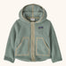 Patagonia little kids retro pile soft fleece hooded jacket in sage green with muted trim. Features full front popper fasteners and pockets