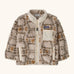 Patagonia little kids retro x pile fleece jacket in neutral with a warm brown pattern. Shows a full front zip, side and chest pockets
