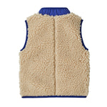 Patagonia little kids retro x vest in dark natural available at Babipur showing the blue trim detail on the collar and arm holes