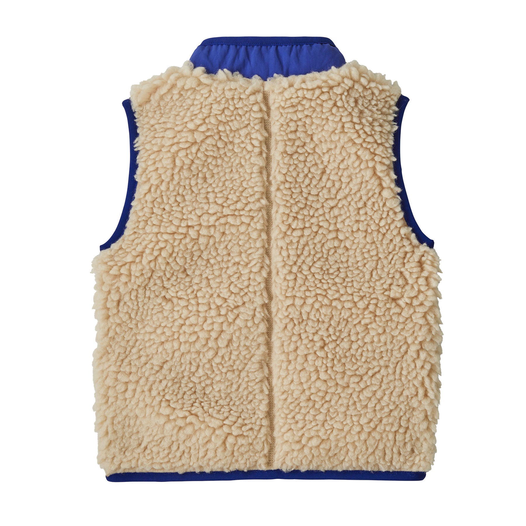 Patagonia little kids retro x vest in dark natural available at Babipur showing the blue trim detail on the collar and arm holes
