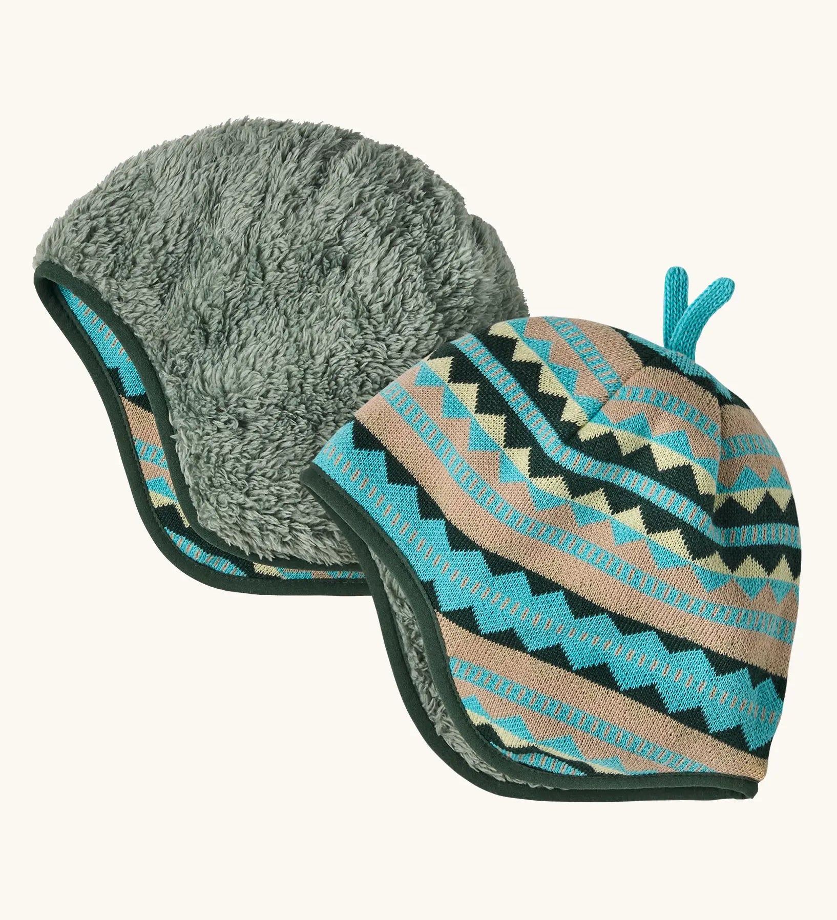 Patagonia baby cosy reversible beanie hat in diamond stripe/snowmelt made from 100% recycled polyester outer and inner 