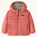 Patagonia little kids down hooded jacket in tiny world/lichen green available at Babipur. A pink warm reversible jacket with a cute floral on the reversible side. Features a a full length zip and 2 side pockets.