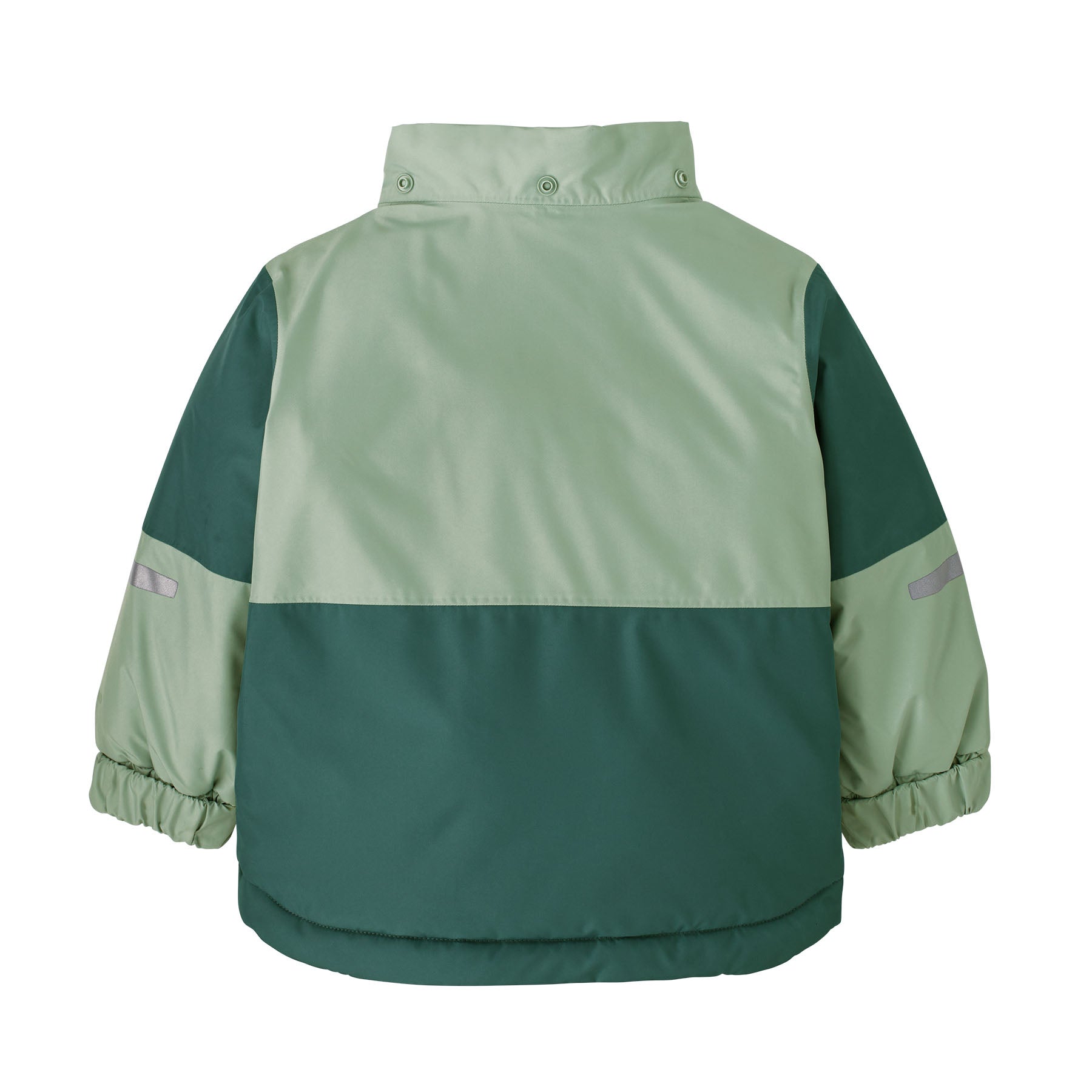 The back of the Patagonia little kids snow pile jacket in ellwood green available at Babipur