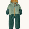 Patagonia little kids snow pile one piece in ellwood green available at Babipur. A 100% recycled polyester thick all in one suit in light and dark green. Features elasticated cuffs and band for a secure fit