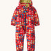 Patagonia little kids snow pile one piece in forest being/sizzle red available at Babipur. A 100% recycled polyester thick all in one suit in red with retro geometric shapes. Features elasticated cuffs and band for a secure fit