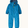 Patagonia little kids snow pile one piece in uplift blue available at Babipur. A 100% recycled polyester thick all in one suit in blue. Features elasticated cuffs and band for a secure fit