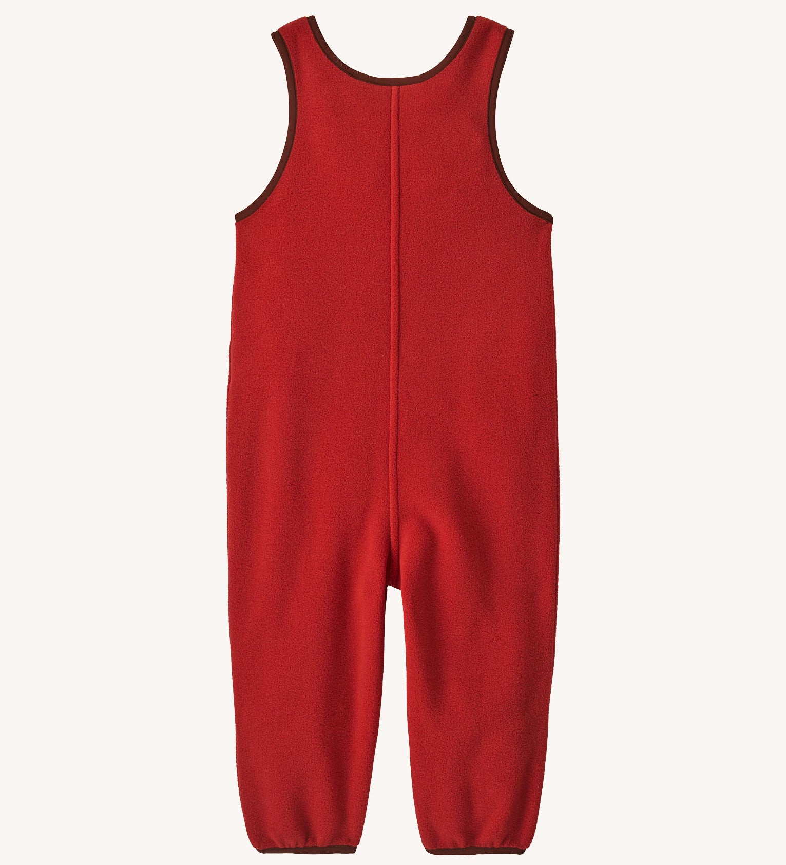 Back of Patagonia Little Kids Synchilla Fleece Dungarees in Amanita Red, warm cosy overalls for babies, for sale at Babipur.