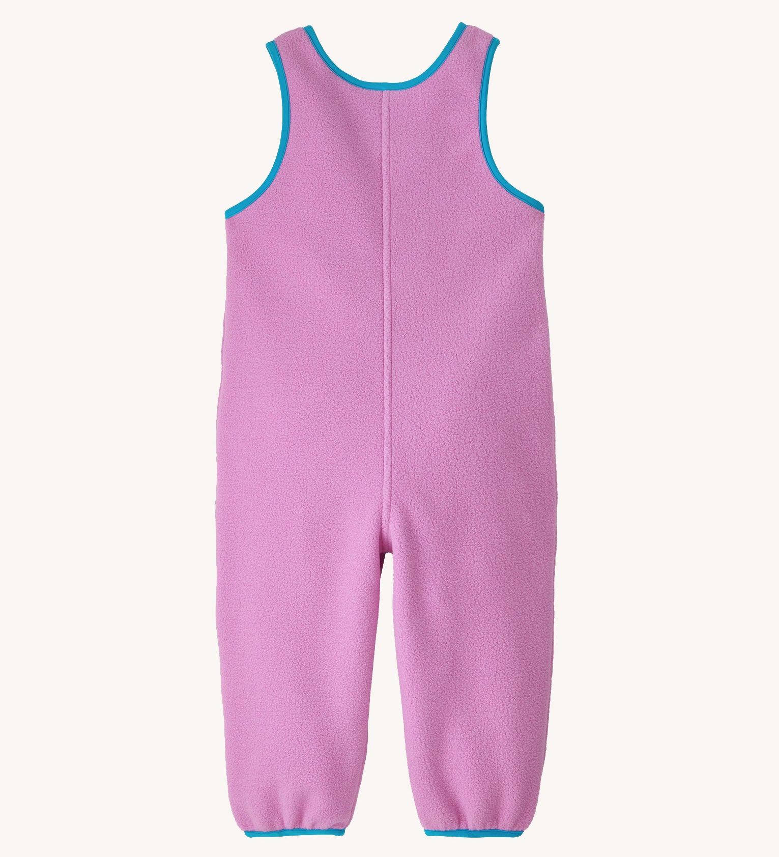 Back of Little Kids Synchilla Fleece Dungarees by Patagonia in Brisk Purple, warm cosy overalls for babies, buy now at Babipur.