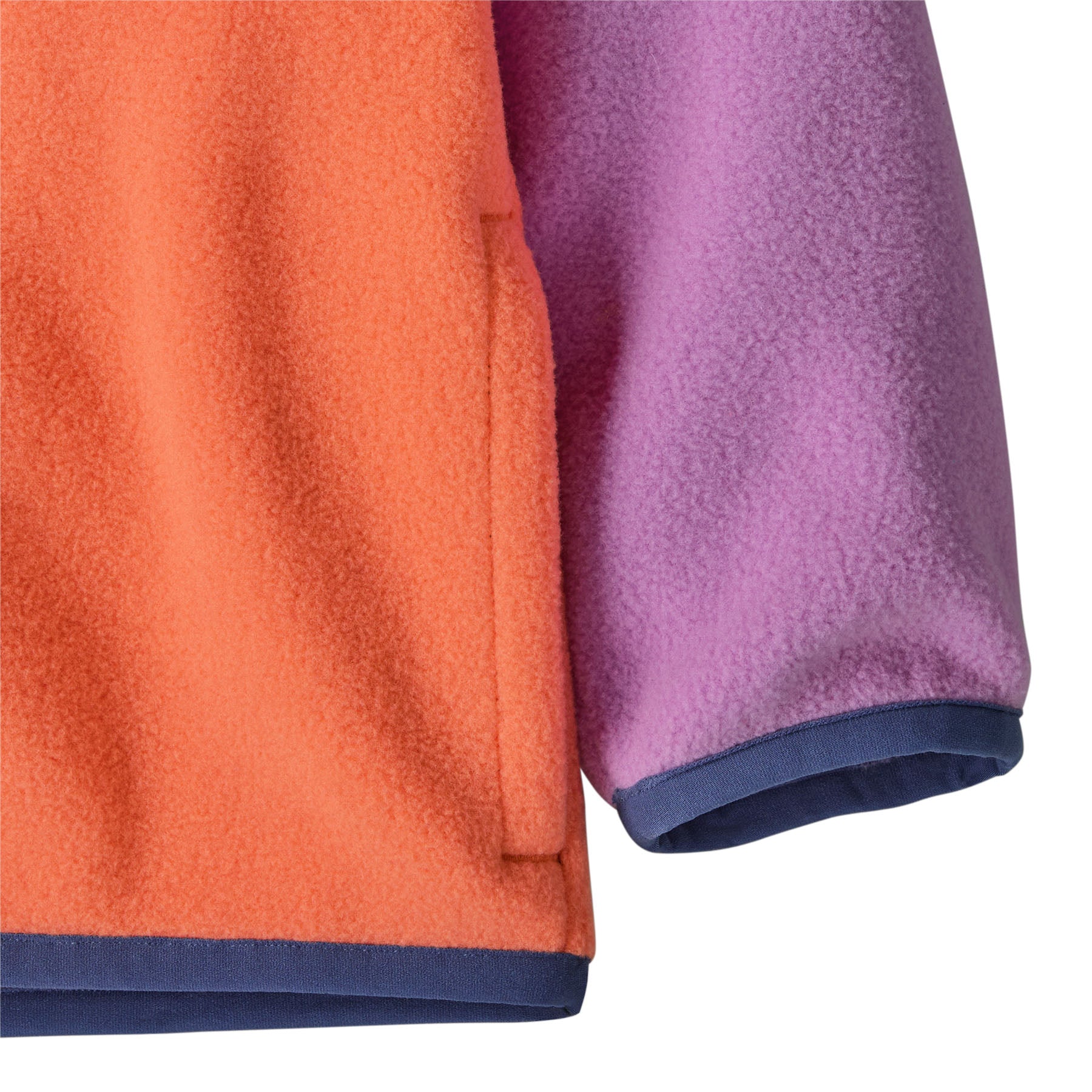 Patagonia little kids synchilla hoody in brisk purple available at Babipur showing side pocket and cuff detail