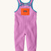 Patagonia little kids synchilla fleece dungarees in brisk purple available at Babipur. A 100% recycled polyester soft fleece dungarees in bright purple with blue trim. Features a small front pocket in orange, elasticated leg cuffs and popper fasteners on the shoulder straps