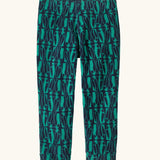 Patagonia 100% recycled polyester little kids micro d bottoms navy with a repeating teal penguin design