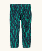 Patagonia 100% recycled polyester little kids micro d bottoms navy with a repeating teal penguin design