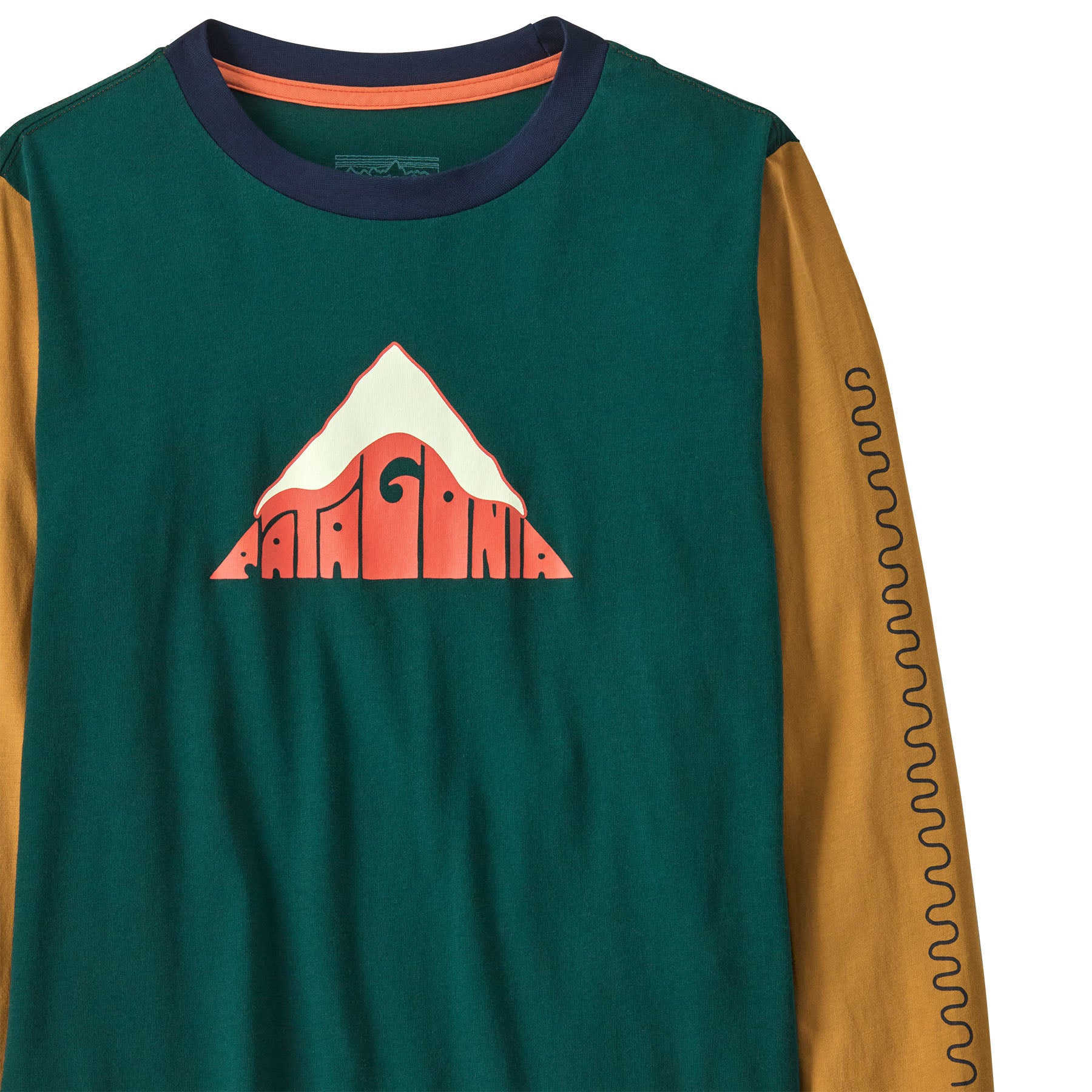 Patagonia kids long sleeve graphic top in driftways/cascade green available at Babipur.