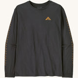 Patagonia men's driftways organic t-shirt. A long sleeve top in black available at Babipur. Features a triangular brand graphic on the chest.