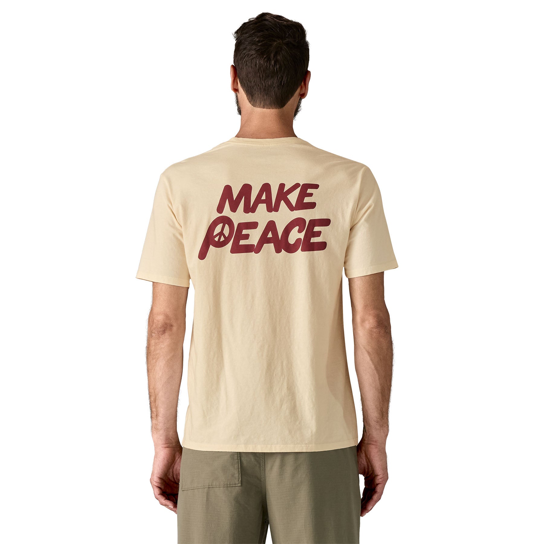 The back of a man wearing the Patagonia men's balance organic top available at Babipur.