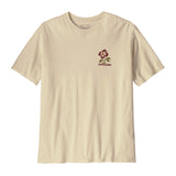 Patagonia men's balance organic top. A cream with short sleeves top showing the flower graphic on the chest available at Babipur.