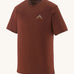 The Patagonia Men's Capilene Cool Merino Graphic Shirt in drift ways dried vanilla available at Babipur. A brown short sleeve top with a mountain graphic on the chest
