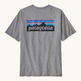 Patagonia men's responsibili t-shirt in grey with large logo patch on the upper back