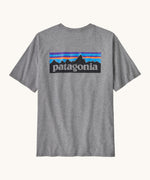 Patagonia men's responsibili t-shirt in grey with large logo patch on the upper back