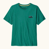 Patagonia men's 100% organic cotton 73 skyline t-shirt in dark green with a small mountain range logo on the chest