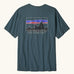 Patagonia men's 100% organic cotton 73 skyline t-shirt in dark blue with a mountain range logo on the upper back