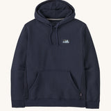 Patagonia men's 73 skyline uprisal hoody in navy. Shows a pouch pocket on the lower body and drawstring around the hood