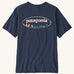 Patagonia men's 95 oval logo short sleeve t-shirt in new navy. Shows large oval brand patch on upper back