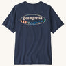 Patagonia men's 95 oval logo short sleeve t-shirt in new navy. Shows large oval brand patch on upper back