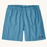 Patagonia quick drying men's baggies shorts in light blue. Shows 2 side pockets