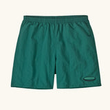 Patagonia quick drying men's baggies shorts in teal green. Shows 2 side pockets and oval logo on leg