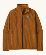 Patagonia men's lightweight better sweater jacket in cinnamon brown. Features full front zip, chest and side pockets.