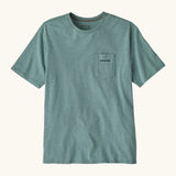 Patagonia men's boardshort responsibili tee in light blue. Shows a small pouch pocket on the chest