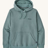 Patagonia men's boardshort logo uprisal hoody in sage blue with brand text on upper chest and pouch pockets