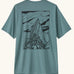 Patagonia men's capilene cool daily short sleeve t-shirt in sage blue with large mountain outline graphic on upper back