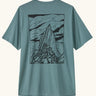 Patagonia men's capilene cool daily short sleeve t-shirt in sage blue with large mountain outline graphic on upper back