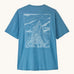 Patagonia men's capilene cool daily short sleeve t-shirt in light blue with large mountain outline graphic on upper back